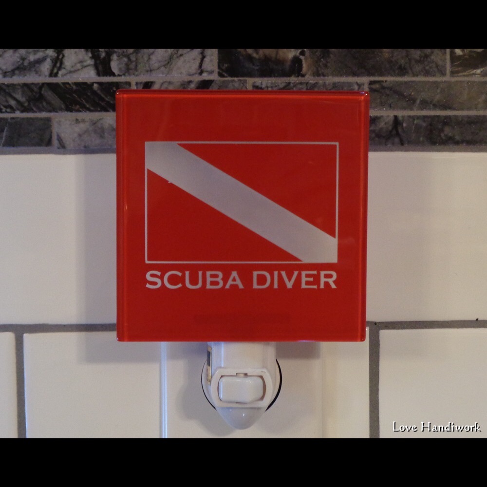 NEW SCUBA DIVER Dive Flag Etched Glass Tile Nightlight